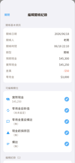 編輯關帳紀錄