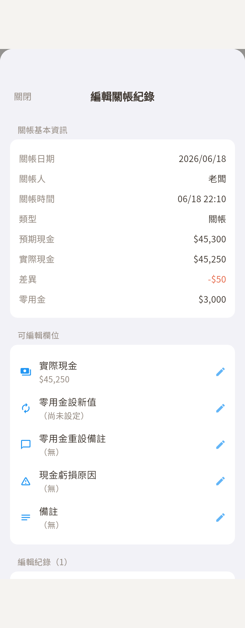 編輯關帳
